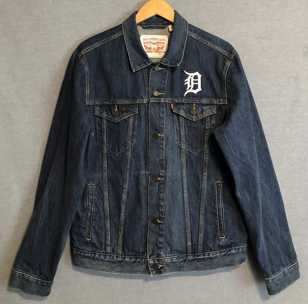 Levis Detroit Tigers Denim Trucker Jacket Mens Large L Blue MLB Baseball Jean